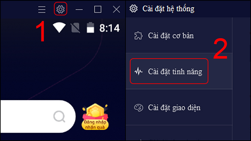 Truy cập C&agrave;i đặt hệ thống, sau đ&oacute; chọn tab C&agrave;i đặt t&iacute;nh năng